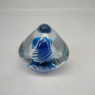 Vintage BLENKO Art Glass Paperweight Turquoise 68A Space Age MCM Hand Blown 3.5" - Image 1 of 4