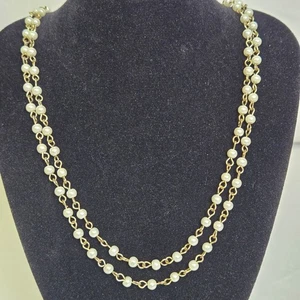 Collar de perlas de imitación de doble hilo, tono dorado, cierre de palanca, cadena de 18" - Imagen 1 de 9