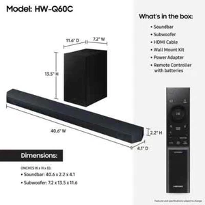 Samsung HW-Q60C Soundbar 3.1Ch 340W Wireless Subwoofer HDMI eARC Black Smart TV - Picture 1 of 2