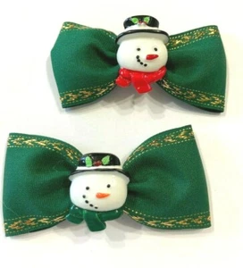 Beautiful Snowman Faces inspired set of pigtail hair bows for girls. - Picture 1 of 2