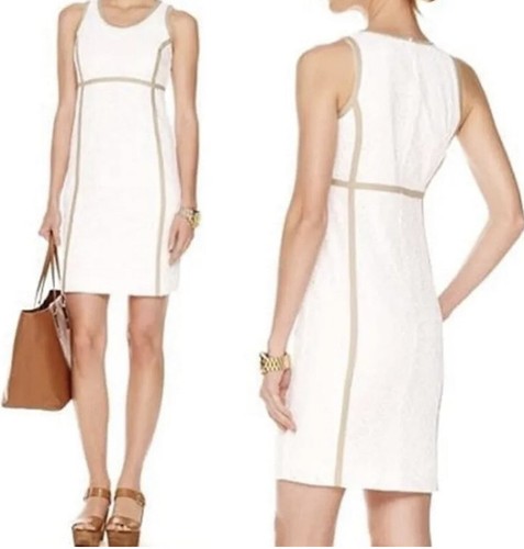 Abito smanicato Michael Kors donna taglie forti 14 avorio pizzo floreale completamente foderato