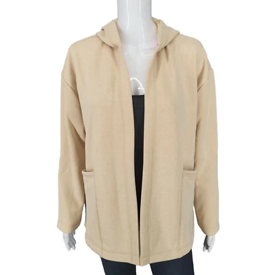 Cárdigan abierto Isaac Mizrahi Live Soho felpa espalda con capucha talla mediana beige bolsillos Foto 1 de 4