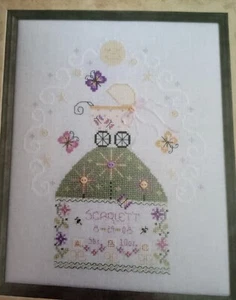 Cross Stitch "BUTTERFLY BUGGY BIRTH ANNOUNCEMENT" pattern ~ flowers, stars - Picture 1 of 1