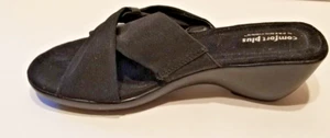Comfort Plus Women's Sandals Predictions Black Size 9 Black Fabric Slip-On Wedge - Picture 1 of 5