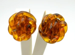 Vintage Bernstein Lucite Kunststoff Knoten Twist Clip auf Ohrringe 40er Jahre - Bild 1 von 5
