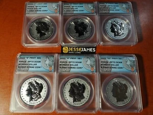2022 $1 FIJI REVERSE PROOF SILVER MORGAN & PEACE ANACS RP70 FS 6 COIN SET - Picture 1 of 14