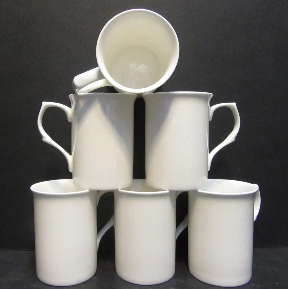 Set Of 8/6/4/2/1 Mugs White Fine Bone China Mugs Castle Shape 10oz