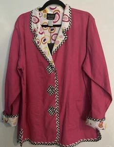 Koos of Course Reversible Jacket Grandmacore Pink and Dots Linen Blend Sz Large - Picture 1 of 15