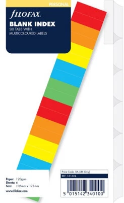 Filofax 131624 Personal Trennblätter mit farbigen blanco Tabs 6-er