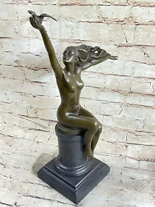 Art Deco Hot Cast Nude Female Bronze Sculpture Marble Base Statue by Gennarelli - Picture 1 of 7