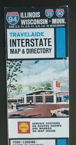1968 Illinois Wisconsin Minn interstate directory road map Shell oil Travelaide - Picture 1 of 5