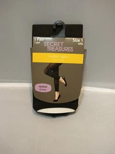 SECRET TREASURES WOMENS TIGHTS FOOTLESS BLACK OPAQUE 1PR SIZE 1 S / M - Picture 1 of 2