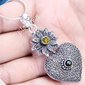 Facettierter Peridot & schwarzer Onyx Edelstein 925 Sterling Silber Böhmisch ... - Bild 1 von 7