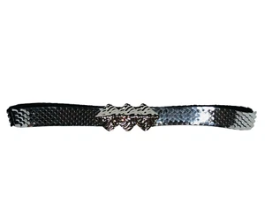 Vintage Women's Belt Silver Metal Fish Scale Disco Stretch Dress - 26 to 32 in - Picture 1 of 7
