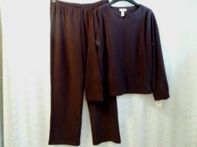 NUEVO CON ETIQUETAS ALFANI Cómodo Polar Íntimo M 2-PC Traje Ropa de Salón Marrón Oscuro Top y Pantalones Foto 1 de 4