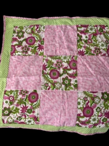 Floral Pink Green Baby Blanket Quilt 32 x 32 inches - Picture 1 of 3