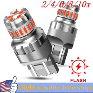 2/4X Red 7443 7440 LED Strobe Flashing Blink Brake Light Tail Stop Parking Bulb - Picture 1 of 20
