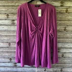 Lane Bryant Women's Long-Sleeved Top Size 22/24 Purple Textured V-Neck NWT - Picture 1 of 7