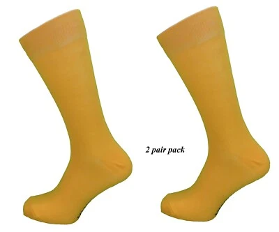 MACAHEL Mens 2 Pair Pack Mustard Yellow Mod Retro Socks