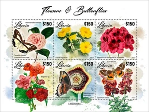 2024/04 - LIBERIA - FLOWERS & BUTTERFLIES 6V complet set MNH ** - Picture 1 of 1