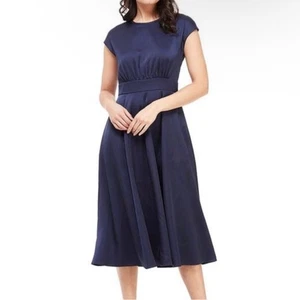 Gal Meets Glams Julia Satin Navy Midi Cap Sleeve Dress Size 6 - Picture 1 of 4