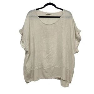 Linen Cotton Tunic Top 2X Beige Oversized Made in Italy Minimalist Resort Wear - Picture 1 of 8