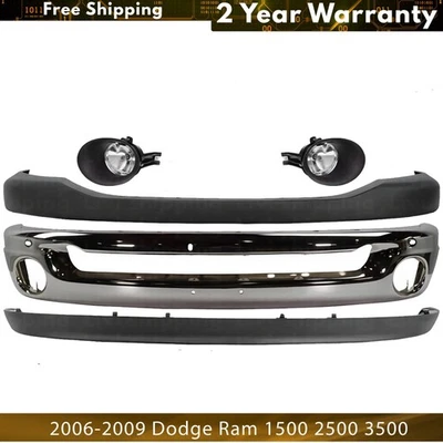 Front Bumper Chrome Steel & Fog Light Kit For 2006-2009 Dodge Ram 1500 2500 3500 Foto 1 de 4