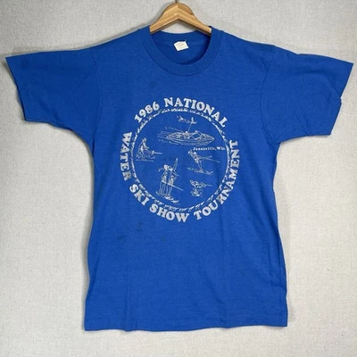 VINTAGE 80s Water Ski Show Tournament T Shirt Mens S 1986 Janesville Wisconsin - Image 1 of 4