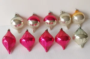 Vintage Christmas Glass Ornament Parachute Ribbed Spinning Top Icicle Finial Lot - Picture 1 of 12