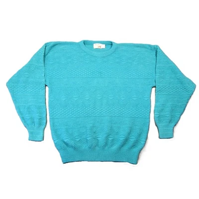 Vtg The Fox Collection Women Sweater L Turquoise Textured 3D Knit Cotton USA 80s - Image 1 of 4