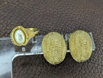 Vintage Signed Sarah Coventry Pearl Ring  Fashion Parade & Dome Earrings 1960's - Image 1 of 4