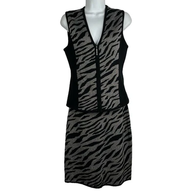 Винтажный 80-х 90-х годов Carole маленький свитер жилет юбка комплект размер S/M черный серебряный Tiger - Изображение 1 из 4