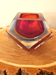 Vintage 1970's Modernist Faceted Sommerso Murano Glass Big Ashtray by Seguso - Picture 1 of 12