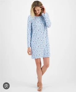 Charter Club Womens Long Sleeve Printed Cotton Sleepshirt Small - Picture 1 of 4