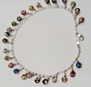 Vintage Cloisonne Multicolor Dangle Bead Ankle Bracelet 9 Inches - Picture 1 of 6
