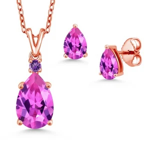 5.69 Ct Pink Created Sapphire 18K Rose Gold Plated Silver Pendant with Chain - Picture 1 of 3