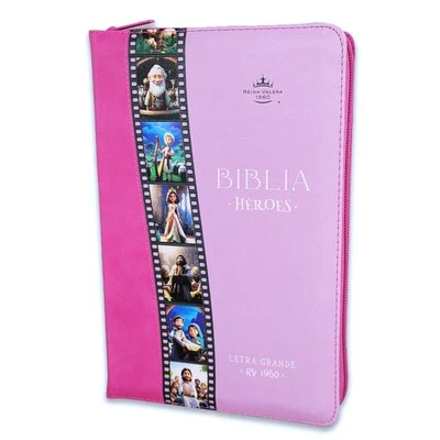 MUNDO BIBLIA Biblia Heroes de la Fe para Niñas con Cierre RV1960 imit piel rosa