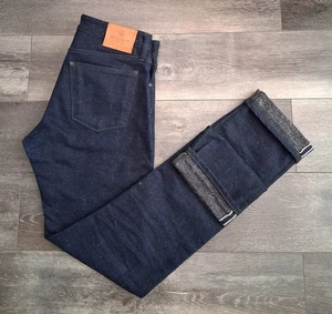 Pantalones de mezclilla Shockoe Atelier Dayberry ribete ajustado azul botón mosca talla 30x34  - Imagen 1 de 19