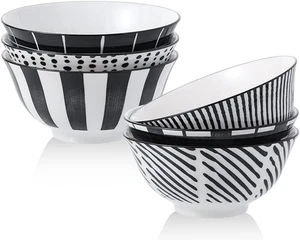 Cereal Bowl Porcelain Soup Bowls - Ceramic Set 23 oz - 6 6 inch, Black - Picture 1 of 7