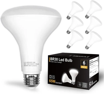 BR30 LED Light Bulbs Indoor Flood Light, 6Pack 5000K Daylight White LED Bulb 65W - Image 1 of 4