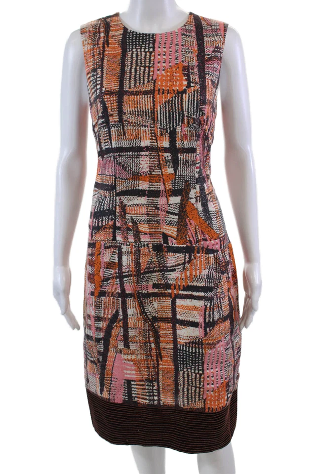 Lida Baday Womens Linen Stitching Detail Sleeveless Dress Orange Size 8 - Image 1 of 4