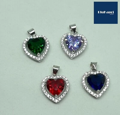 Collana Donna Argento 925 con cuore e  zirconi bianchi . ciondolo cuore kate - Immagine 1 di 4