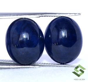 12x10 mm Natural Blue Sapphire Oval Cabochon Pair 14.01 CTS Loose Gemstones - Picture 1 of 6
