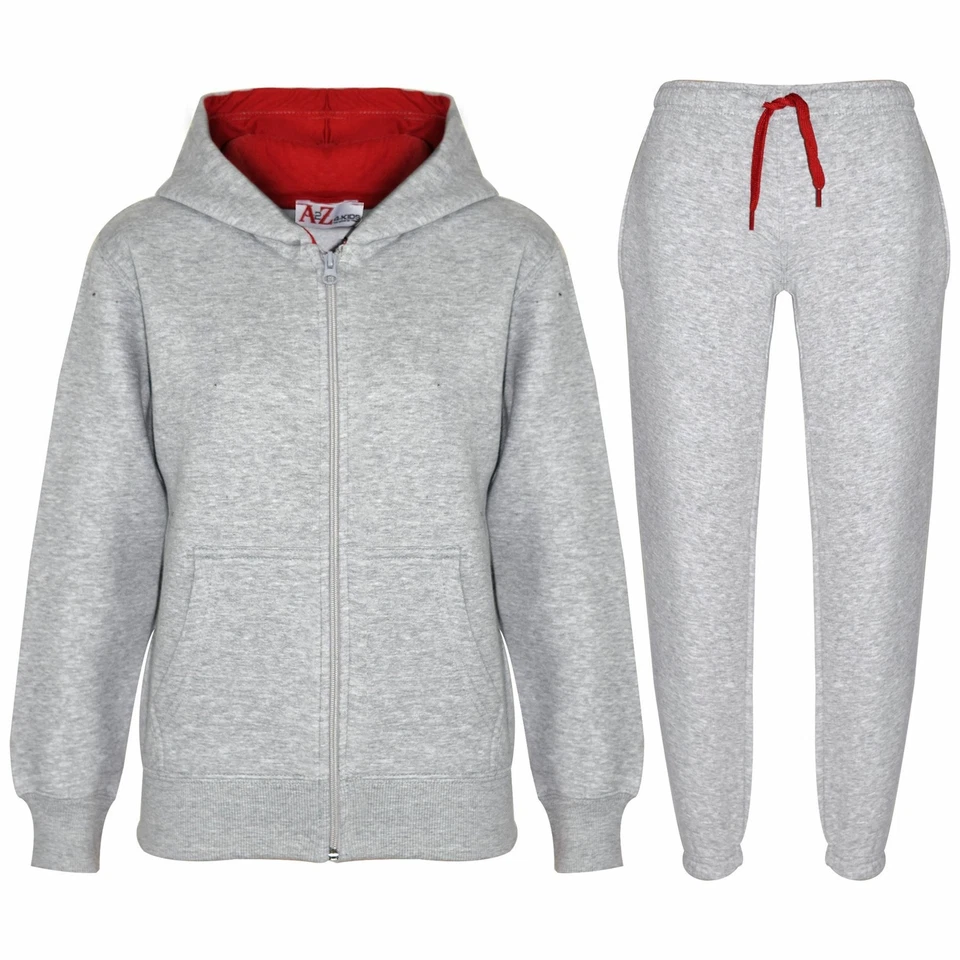 A2Z 4 KIDS® Kids Plain Tracksuit Grey & Red Contrast Hoodie with Jogger Activewear Set