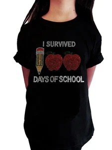 Girls Rhinestone T-Shirt " I Survived 100 Days of School " - Picture 1 of 2