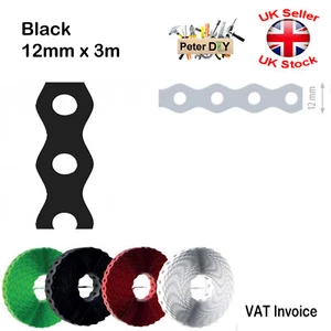 FIXING BAND Tape Band BLACK Perforated Metal Assembly Belt 12mm 0.7mm 3m - Picture 1 of 1