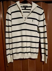 Kids Unisex Polo Ralph Lauren Size X L (14-16) Striped 1/4 Button Up HoodSweater - Picture 1 of 6