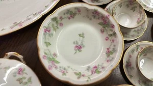 T Haviland  Set of 9 Dessert Bowls Pink Roses/Green Leaves/Sm Gray Flowers S161V - Picture 1 of 5