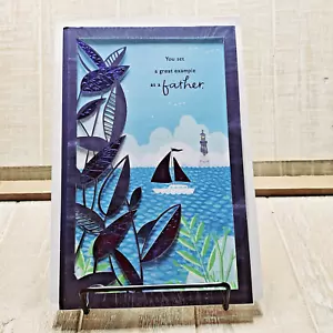 American Greetings Father's Day Card Father Blue Sailboat Sea Leaves 3D - Picture 1 of 12