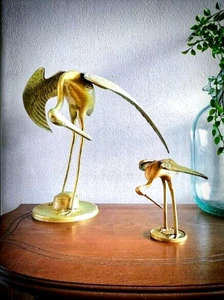Pair of Vintage Brass Stork Birds Statues - Imagen 1 de 5